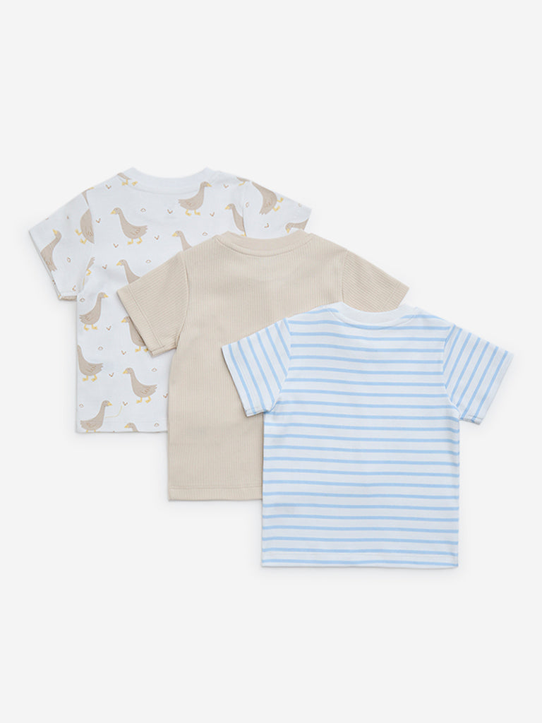 HOP Baby Multicolour Printed Cotton T-Shirts - Pack of 3 - Image 2