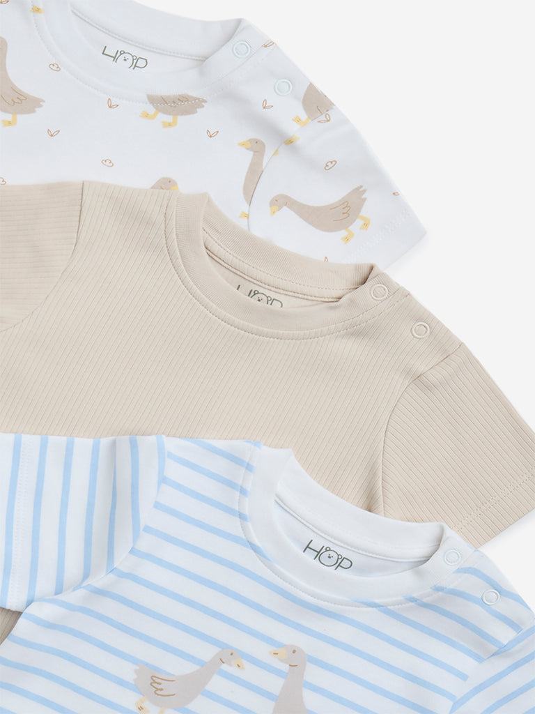HOP Baby Multicolour Printed Cotton T-Shirts - Pack of 3 - Image 3