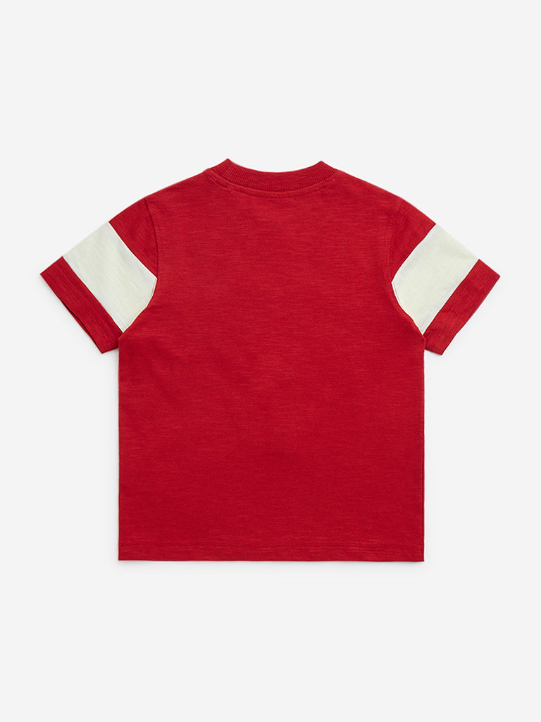 HOP Kids Red Football-Themed Cotton T-Shirt - Image 2