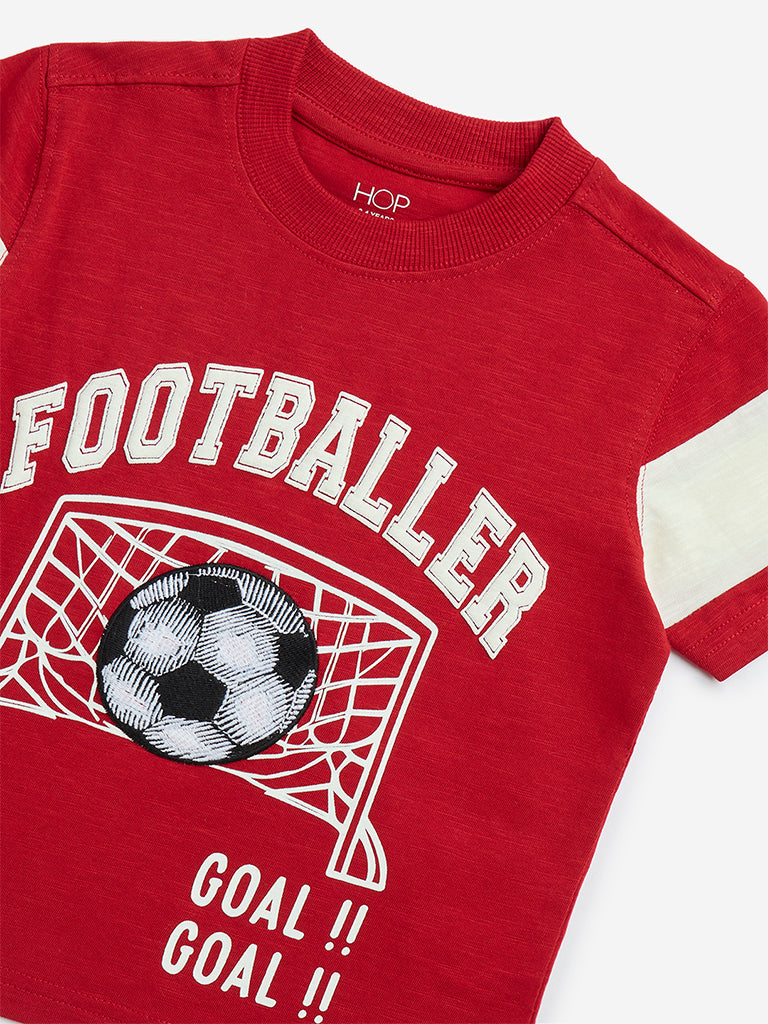 HOP Kids Red Football-Themed Cotton T-Shirt - Image 3