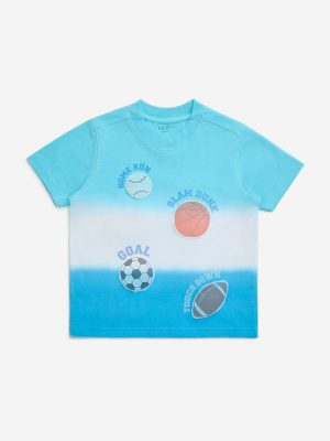 HOP Kids Blue Tie-Dye Printed Cotton T-Shirt