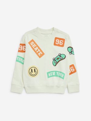 HOP Kids Off-White Patch Detailed Cotton-Blend Sweatshirt
