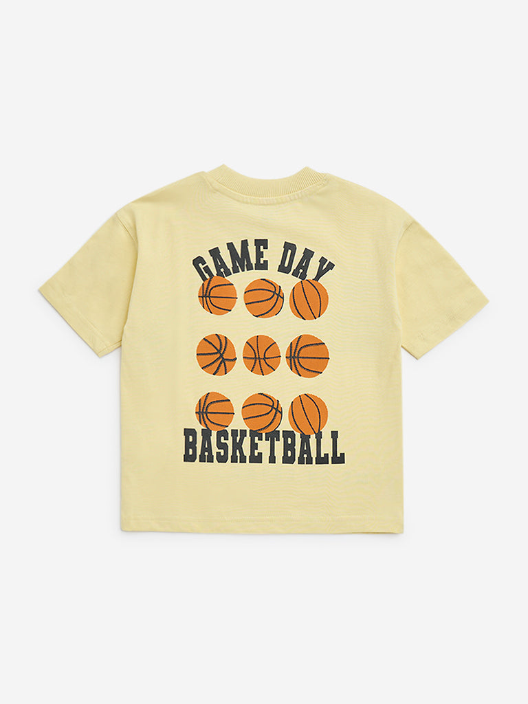 HOP Kids Yellow Text Printed Cotton T-Shirt - Image 2