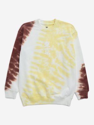 Y&F Kids Multicolour Tie-Dye Japanese Text Printed Cotton Sweatshirt