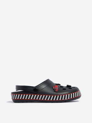 Yellow Black Applique-Detailed Perforated Clogs