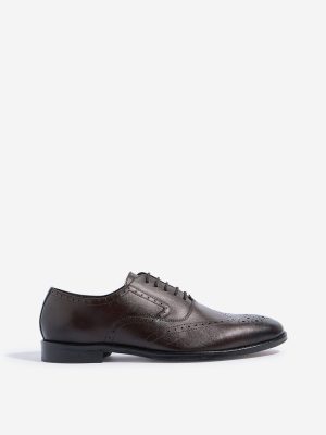 SOLEPLAY Brown Perforated Design Leather Oxford Shoes