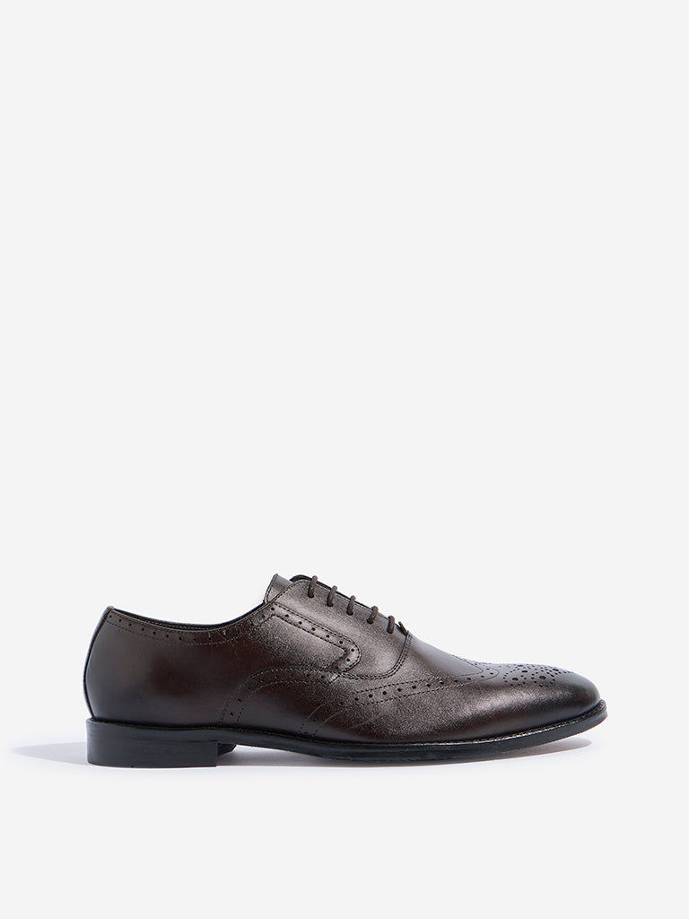 SOLEPLAY Brown Perforated Design Leather Oxford Shoes