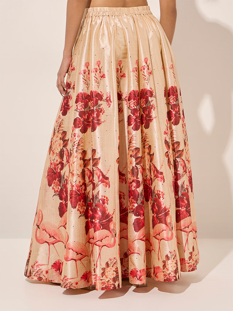 Vark Beige Floral Printed Skirt - Image 2