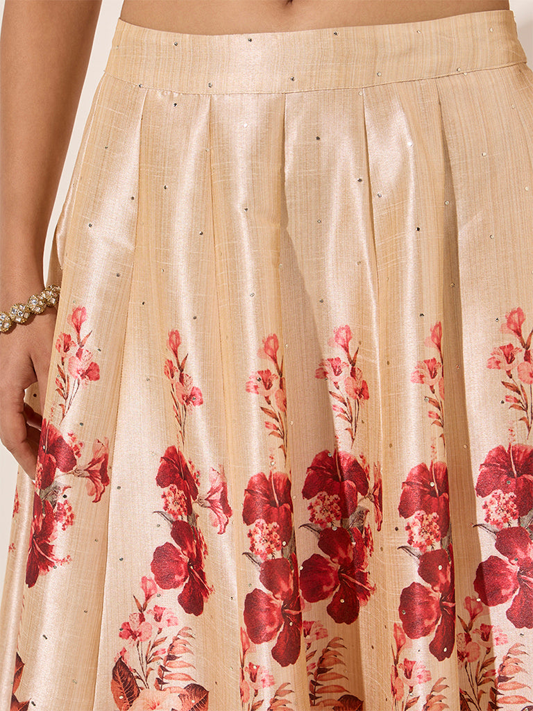 Vark Beige Floral Printed Skirt - Image 4