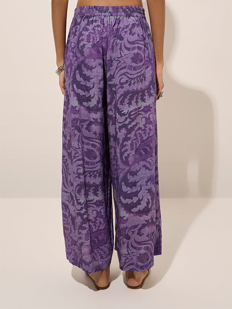 Utsa Purple Botanical Printed Palazzos - Image 3