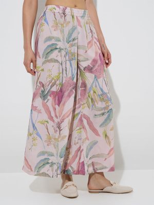 Zuba Dusty Pink Foliage Printed Palazzos