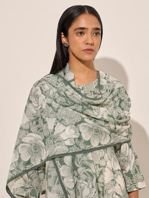 Zuba Green Floral Printed Stole