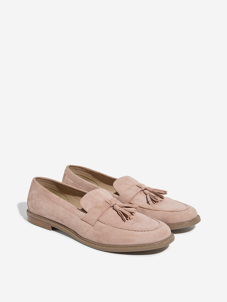 LUNA BLU Blush Pink Faux-Suede Tassel-Design Loafers - Image 2