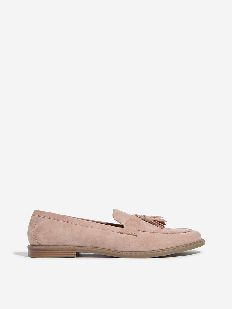 LUNA BLU Blush Pink Faux-Suede Tassel-Design Loafers