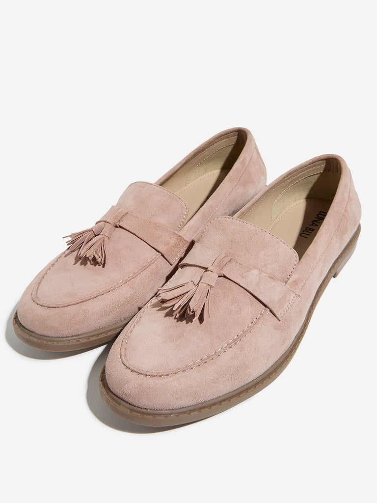 LUNA BLU Blush Pink Faux-Suede Tassel-Design Loafers - Image 3