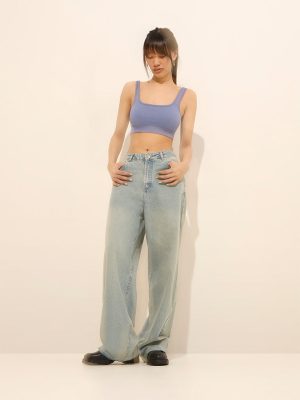 Nuon Light Blue Wide-Leg Mid-Rise JeansÂ