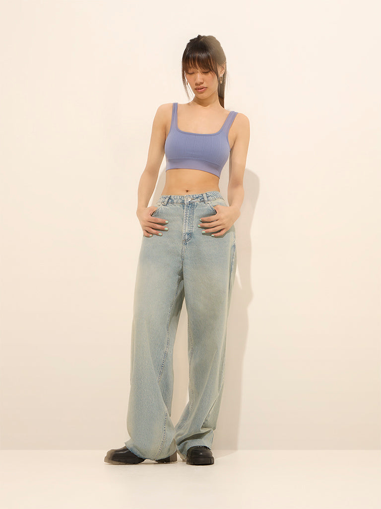 Nuon Light Blue Wide-Leg Mid-Rise Jeans