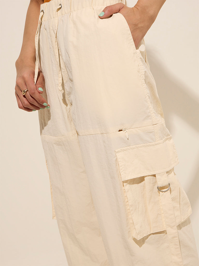 Nuon Cream Cargo-Style High-Rise Trousers - Image 2