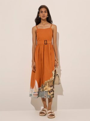 LOV Orange Sail-Themed A-Line Dress with Belt