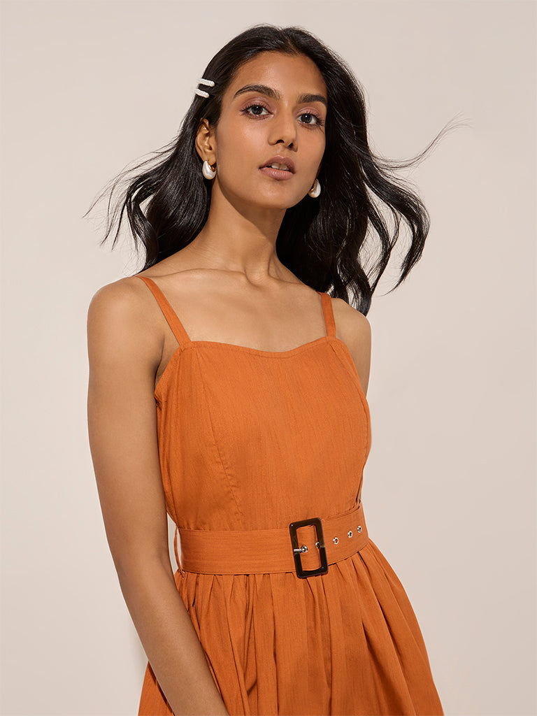 LOV Orange Sail-Themed A-Line Dress with Belt - Image 2