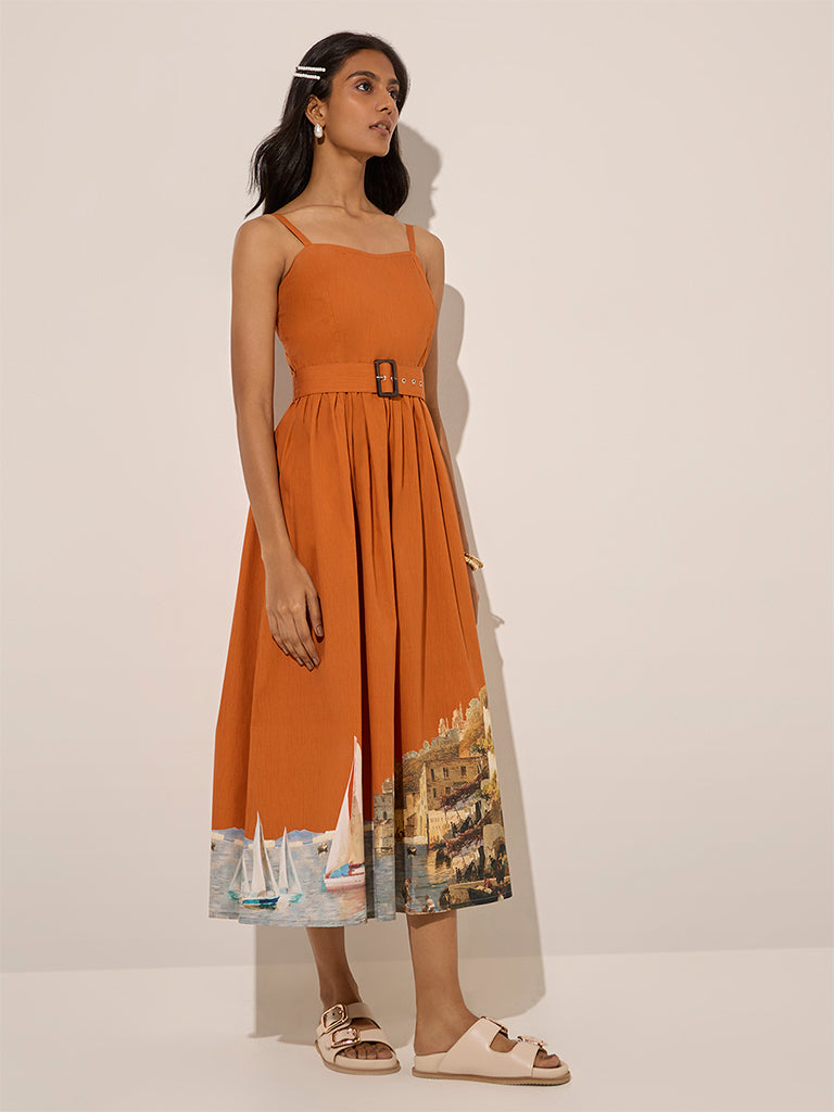 LOV Orange Sail-Themed A-Line Dress with Belt - Image 3