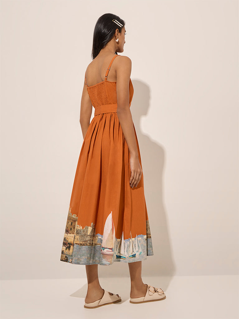 LOV Orange Sail-Themed A-Line Dress with Belt - Image 4