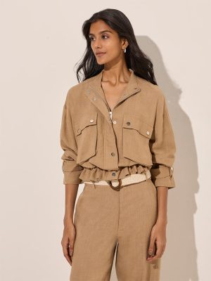 LOV Taupe Linen-Blend Jacket