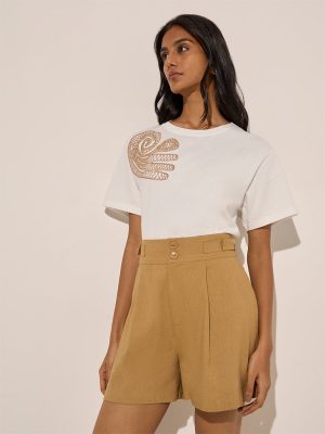 LOV White Embroidered Cotton T-Shirt