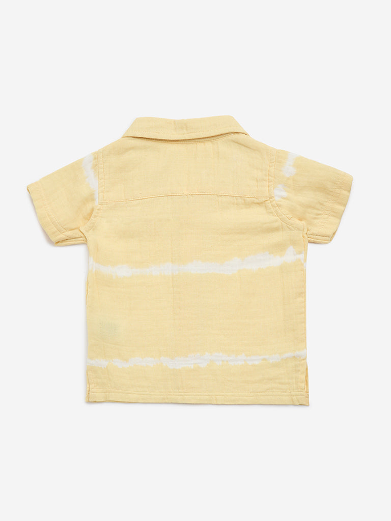 HOP Baby Yellow Tie-Dye Printed Cotton Shirt - Image 2