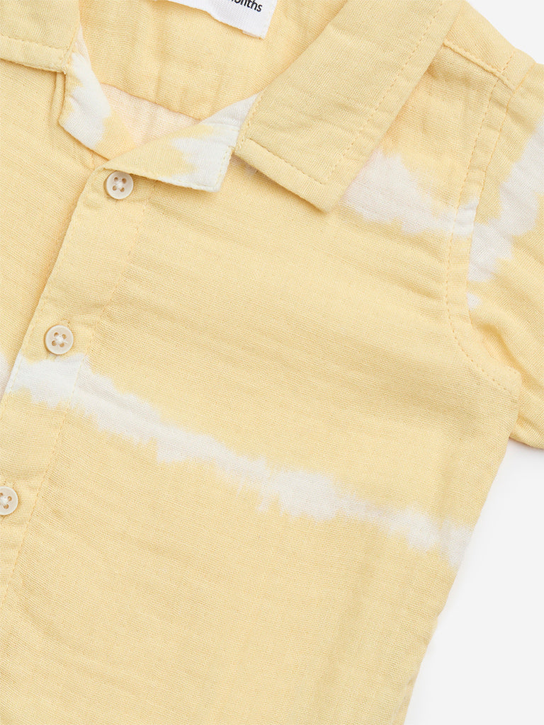 HOP Baby Yellow Tie-Dye Printed Cotton Shirt - Image 3
