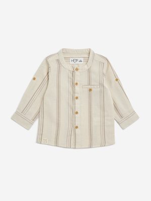 HOP Baby Beige Stripe Printed Cotton Shirt