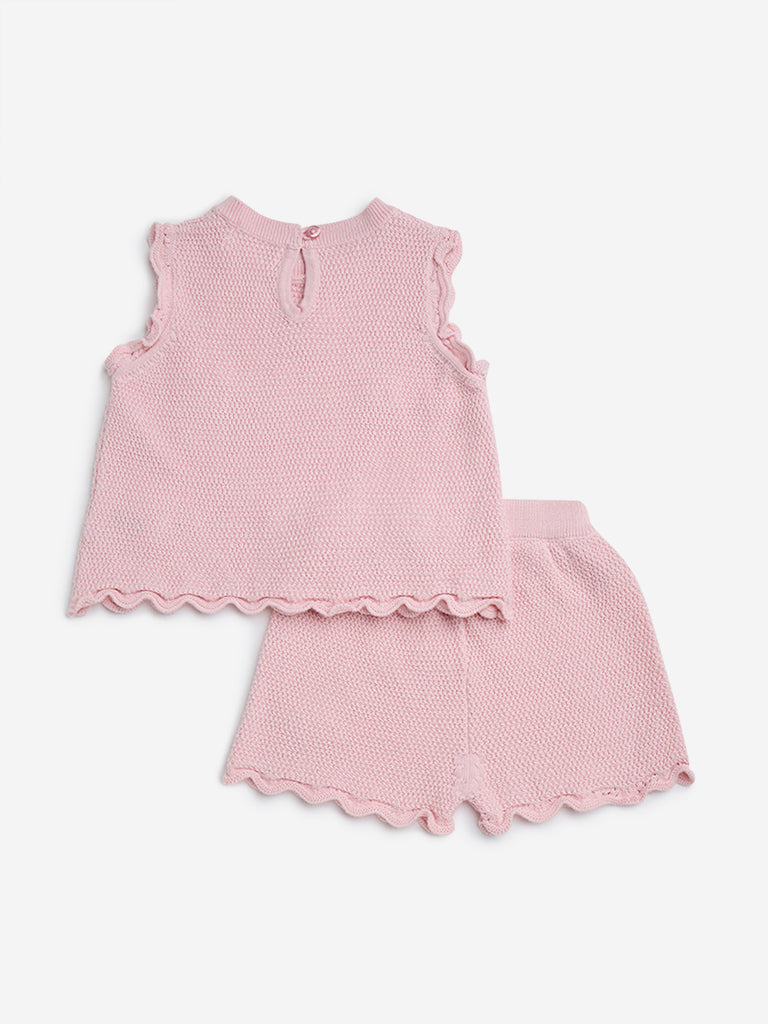 HOP Baby Pink Crochet-Detailed Cotton Top with Shorts Set - Image 2