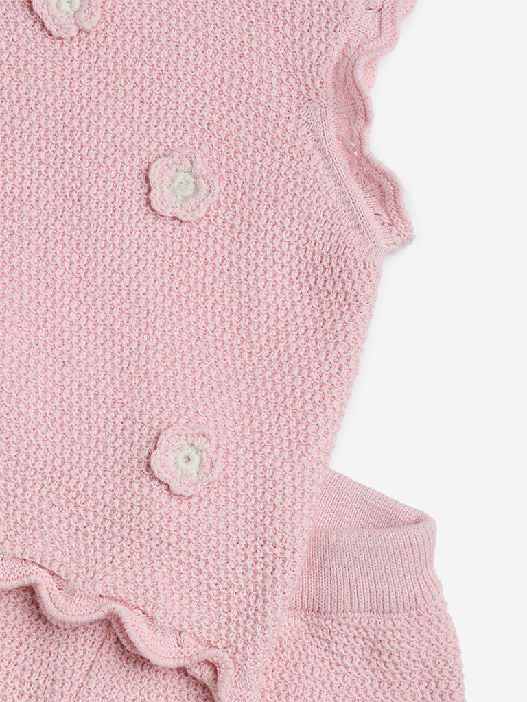 HOP Baby Pink Crochet-Detailed Cotton Top with Shorts Set - Image 3