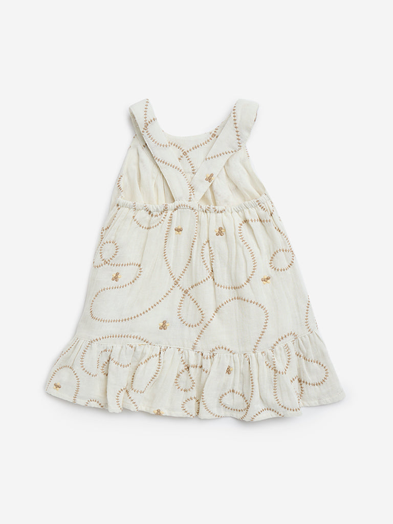 HOP Baby White Embroidered Cotton A-Line Dress - Image 2