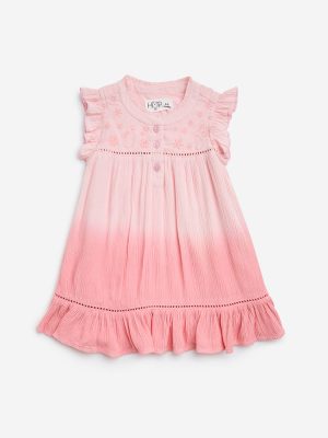 HOP Baby Pink Ombre-Finish Crinkled A-Line Dress