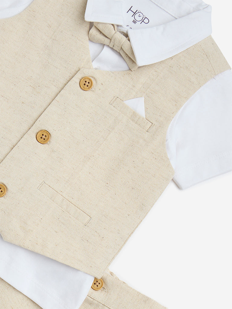 HOP Baby Beige Cotton Waistcoat. Shirt. Shorts and Bow Set - Image 3
