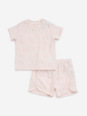 HOP Baby Light Pink Cotton-Blend T-Shirt and Shorts Set