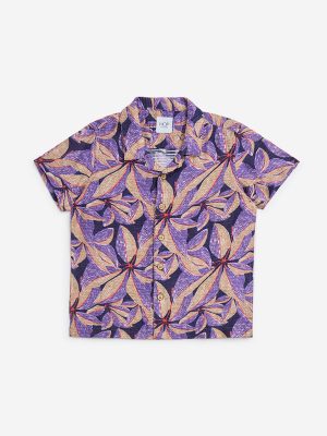 HOP Kids Violet Floral Print Resort-Fit Shirt