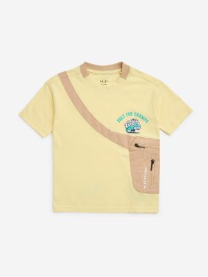 HOP Kids Light Yellow Pouch-Detailed Cotton T-Shirt