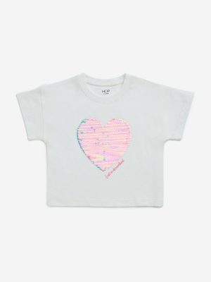 HOP Kids White Sequin Embellished Cotton T-Shirt