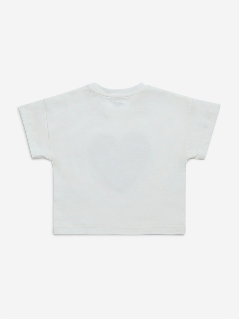 HOP Kids White Sequin Embellished Cotton T-Shirt - Image 3