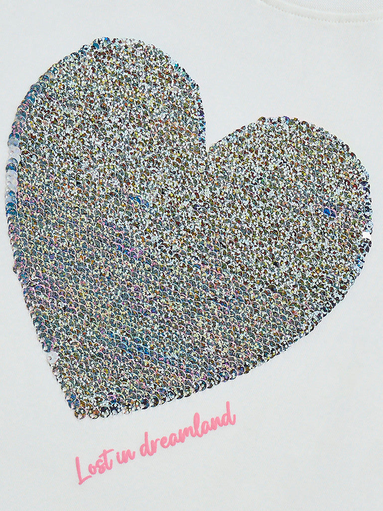 HOP Kids White Sequin Embellished Cotton T-Shirt - Image 4