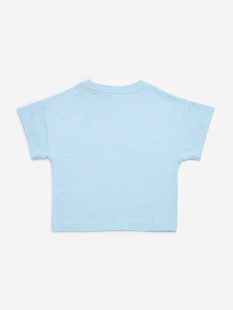 HOP Kids Blue Floral Printed Cotton T-Shirt - Image 3