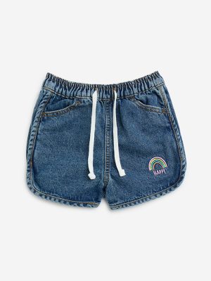 HOP Kids Dark Blue Cotton Denim Mid-Rise Shorts