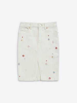 HOP Kids Off-White Floral Mid-Rise Skirt