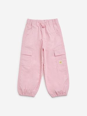 HOP Kids Pink Cargo-Style High-Rise Cotton Joggers