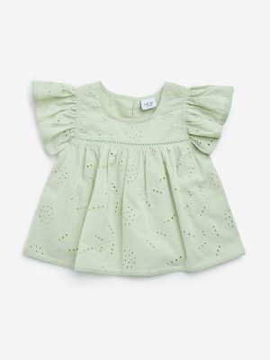 HOP Kids Sage Embroidered Cotton Top