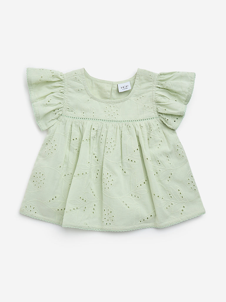 HOP Kids Sage Embroidered Cotton Top