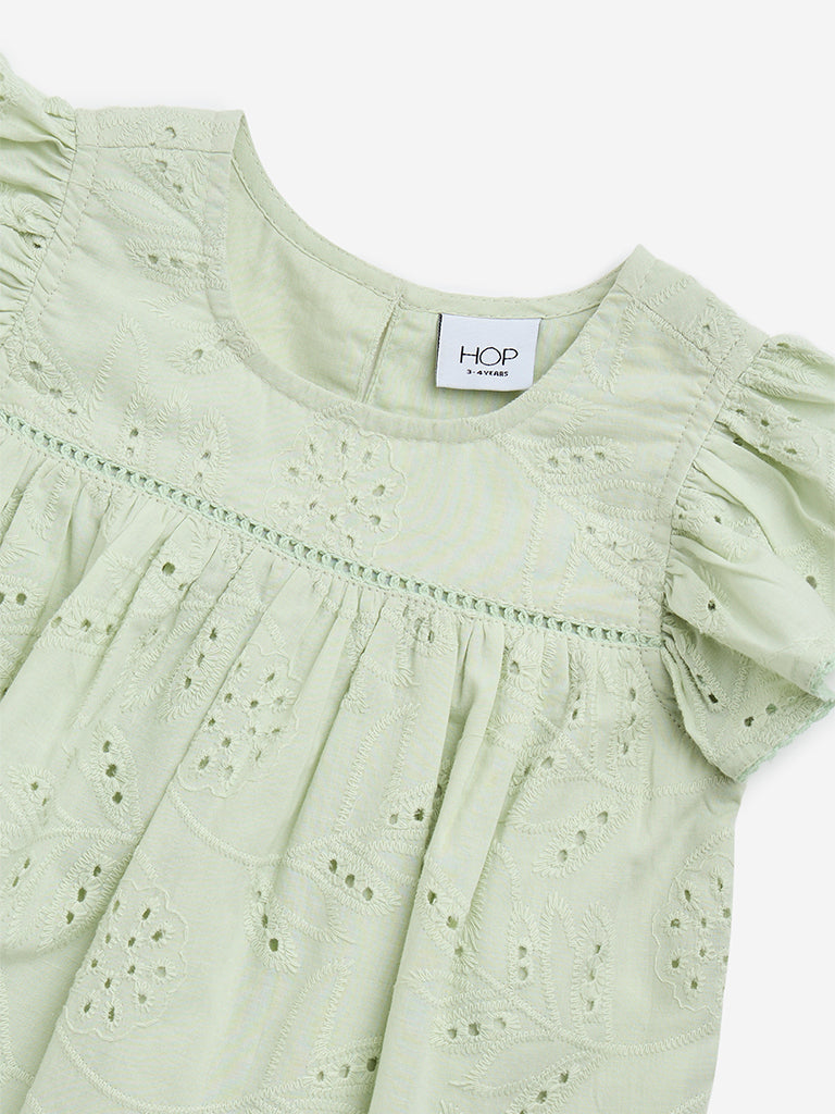 HOP Kids Sage Embroidered Cotton Top - Image 3