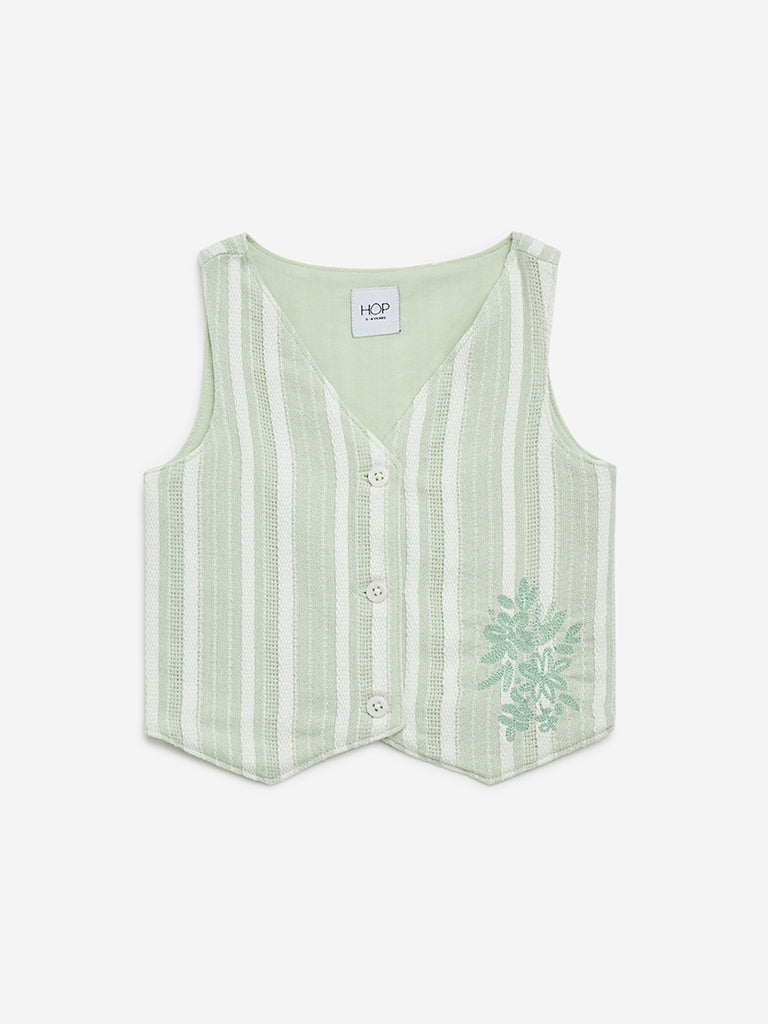 HOP Kids Sage Stripe Printed Cotton-Blend Waistcoat